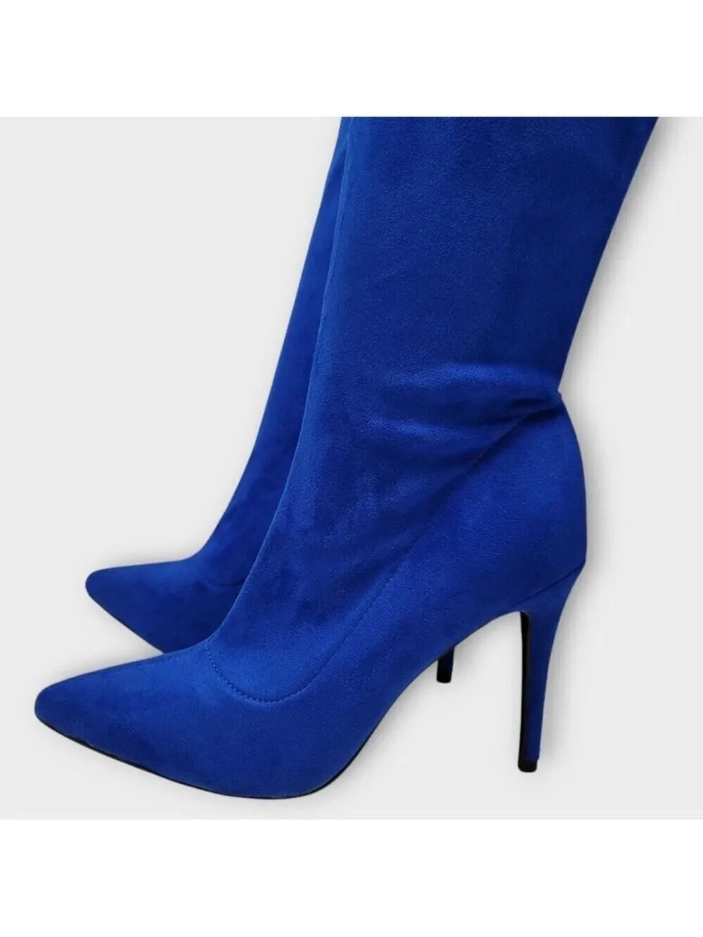 Camssoo Thigh High Faux Suede Stretchy Zip Pointed Toes Stiletto Heel Boot Sz 40